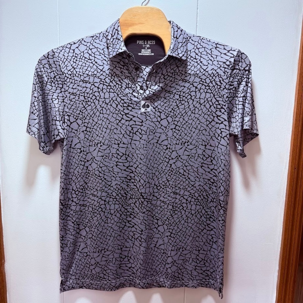 Pins & Aces Mens XL Elephant Print Golf Polo Limited Edition 1 of 125 Grey Black